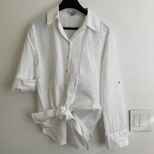 Neiman Marcus White Linen Button-Down Shirt